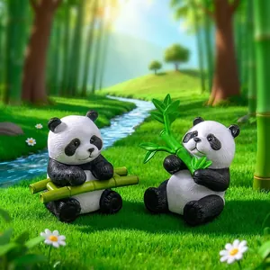 Grandi statuine di panda carine con canne di bambù per la decorazione di giardino e tavolo