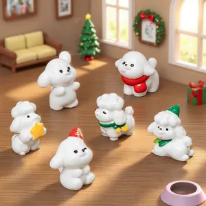 Christmas Resin Micro Landscape Miniature Puppy Figurines Cute Dog Statue Scarf Hat For DIY Dollhouse Desktop Home Decor