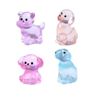 Set of 4 luminous mini dog figurines for DIY micro landscape decor.
