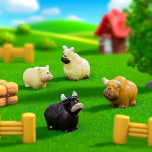 Miniature Highland Cow resin figurines for farm-themed micro landscape DIY decoration