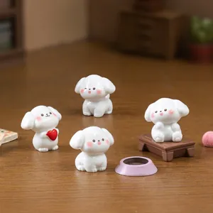 Cute White Dog Resin Miniature Figurines Micro Landscape Puppy Heart Desktop Car Interior DIY Decoration Accessories Gift