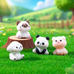 Cute mini animal figurines set including cat, pig, panda, and dog for DIY decor