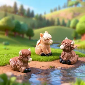 Miniatur Hochlandrinder und Pony Figuren für Moos Mikrolandschaft DIY Deko Set