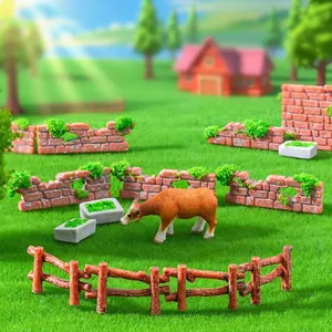Miniature Farm Landscape Accessories Resin Brick Wall Fence Series Cow Trough Model DIY Eco Bottle Moss Terrarium Home Decor