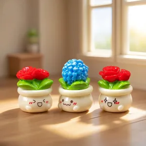 Mini pots de fleurs mignons avec expressions pour décoration de maison de poupée