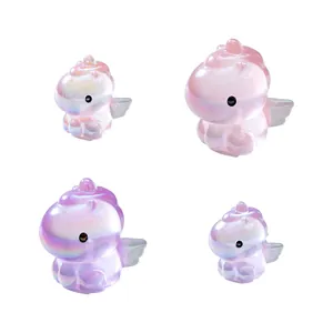 Set of four iridescent electroplated unicorn figurines for DIY micro-landscape decor