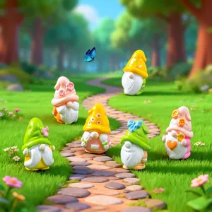 Mini Figuras de Gnomos de Primavera de Resina Decoración de Micro Paisaje de Jardín con Sombreros de Flores Lazo Adornos DIY
