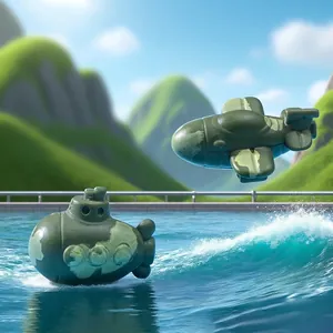 Miniature camouflage submarine and aircraft models for micro landscape DIY décor