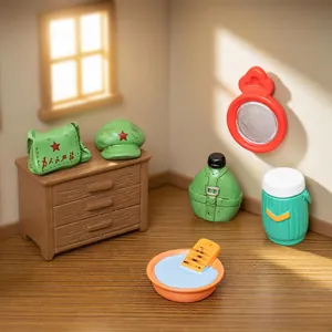 Set di attrezzature militari retro in miniatura per decorazione casa delle bambole