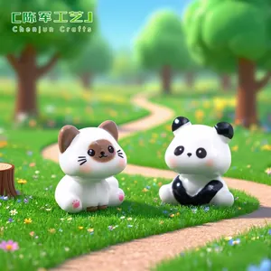 Adorable cat and panda micro landscape figurines for DIY desktop decoration