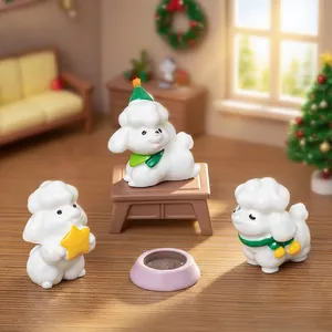Set of three cute Christmas poodle miniature figurines for dollhouse and DIY desk decor