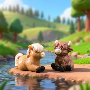 Miniatur-Bauernhoftierfiguren von Pony und Hochlandrind für DIY-Mikrolandschaften