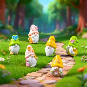 Set de seis adorables figuras de gnomos de jardín coloridos para decoración de paisajes DIY