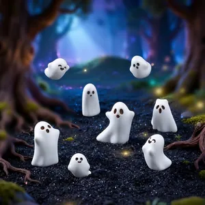Cute White Little Ghost Miniatures Resin Craft Figurines For Micro Landscape DIY Sprout Ornaments Halloween Desktop Miniature Decorations