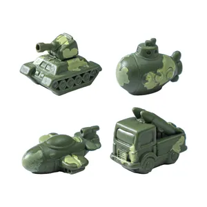 Set of 4 miniature camouflage military vehicle models for DIY micro-landscape decor
