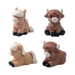 Miniatur Hochlandrind und Pony Figuren Set für Mooslandschaft DIY Gartendekoration