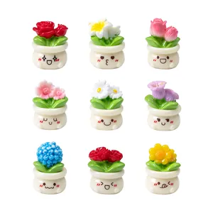 Ensemble de 9 mini figurines de fleurs en pot avec visages mignons pour décor DIY
