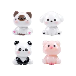 Cute miniature sitting animal figurines set featuring cat panda pig and puppy for DIY decor