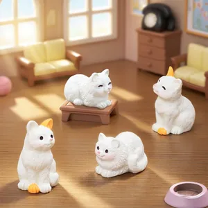 Mini Resin Cat Figurines Micro Landscape Decor Cute White Kitten Statue For Dollhouse DIY Desktop Ornament Animal Toy