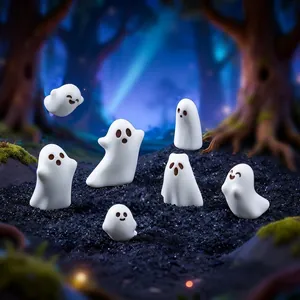 Set of six cute white ghost figurines for micro landscape DIY desktop decor and crafts