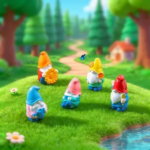 Set di 5 graziose miniature di gnomi da giardino per decorazioni micro paesaggi DIY