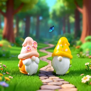 Par de simpáticas figuras de gnomos de jardín en miniatura para decoración de exteriores