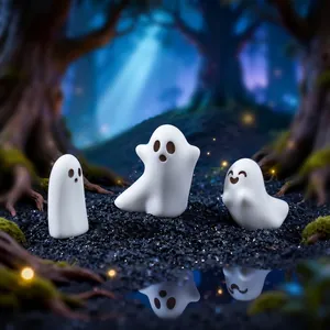 Set of cute white miniature ghost figurines for DIY micro landscape desktop decor