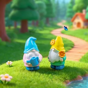 Coppia di graziose statuine di nani da giardino 3D per decorazione di micro-paesaggi