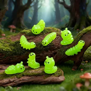 Miniature chubby green caterpillar figurines for moss micro-landscape and DIY garden decor