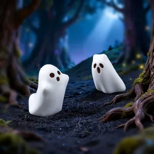 Cute white ghost figurines for micro landscape and Halloween themed desktop decoration