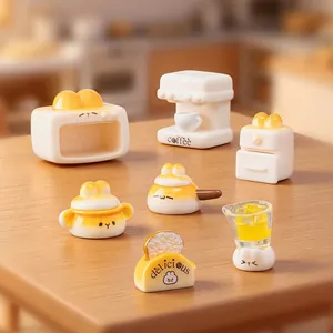 Creatieve Konijn Miniatuur Keukengerei Serie Hars Beeldjes Voor Poppenhuis DIY Bureau Decoratie Mini Broodrooster Koffiezetapparaat Pot Bakken Accessoires Ornamenten