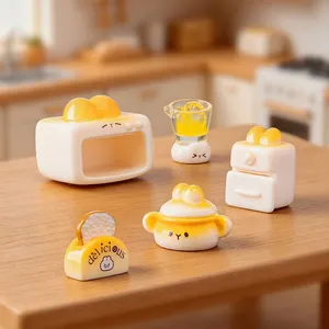 Schattige miniatuur konijn keukenbeeldjes set voor DIY poppenhuis bureaudecor