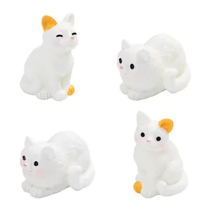 Set of 4 cute miniature white cat figurines for dollhouse DIY and desktop decoration