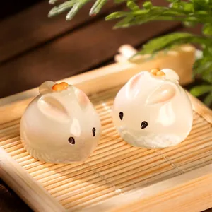 Set of two cute miniature rabbit pastry figurines for micro-landscape and DIY decor