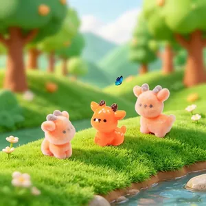 Micro landscape flocked and resin cartoon deer ornaments for DIY gardening decor