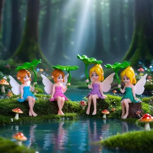 Mini Lotusblad Fee Figuur Micro Landschap Ornament Cartoon PVC Pixie Standbeelden Voor Tuin DIY Auto Decor Fee Elf Meisje Figuren