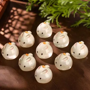 Handcrafted miniature cute white resin rabbit bun figurines for DIY micro landscape decor