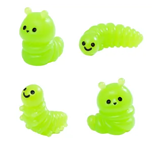 Set of 4 cute green caterpillar figurines for micro landscape gardening DIY decor