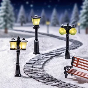 Set of miniature vintage park street lamps for micro landscape and DIY terrarium decor