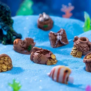 Miniature aquarium decorations set with sunken treasure chests and gold coin pots