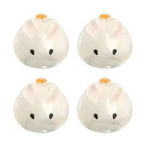 Set of four cute miniature white rabbit steamed bun figurines for DIY micro landscape decor