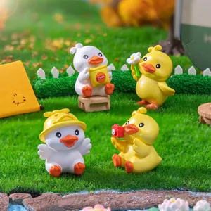 Set of 4 cute cartoon duck figurines for miniature garden landscaping decor
