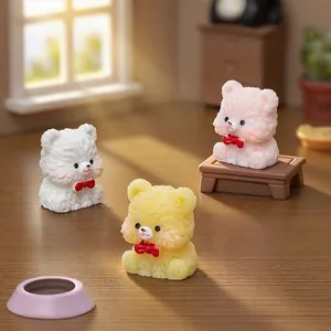 Three miniature resin teddy bear figurines for DIY dollhouse and micro-landscape decoration