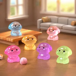 Set of six colorful translucent cute dog figurines for dollhouse DIY miniature decor