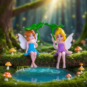 Schattige feeënminiaturen met lotusbladparaplu's voor decoratie van micro-landschappen