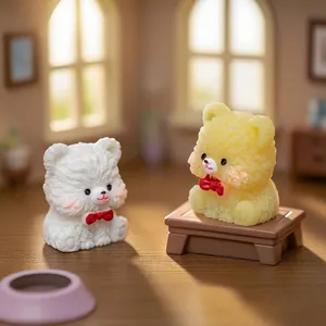 Two cute miniature teddy bear figurines for DIY dollhouse micro landscape decorations