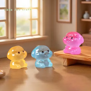 Luminous miniature dog figurines in three colors for DIY dollhouse and desktop decor