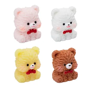 Four colorful miniature teddy bear figurines for DIY dollhouse and micro landscape decor.
