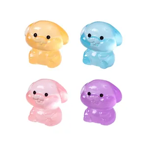 Set of four colorful translucent glowing mini dog figurines for DIY dollhouse decor