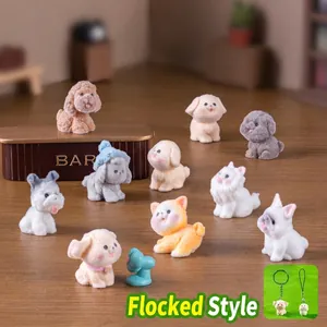 Flocked Mini Dog Figurine Resin Cute Puppy Ornaments For DIY Keychain Bag Accessories Teddy Shiba Inu Bichon Ornaments Home Decor